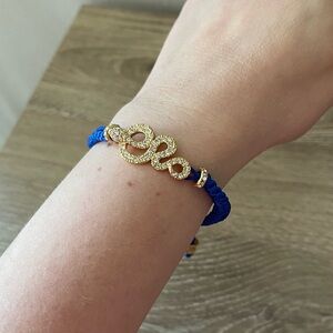 Blue Woven Snake Charm Bracelet Gold Tone & Rhinestone